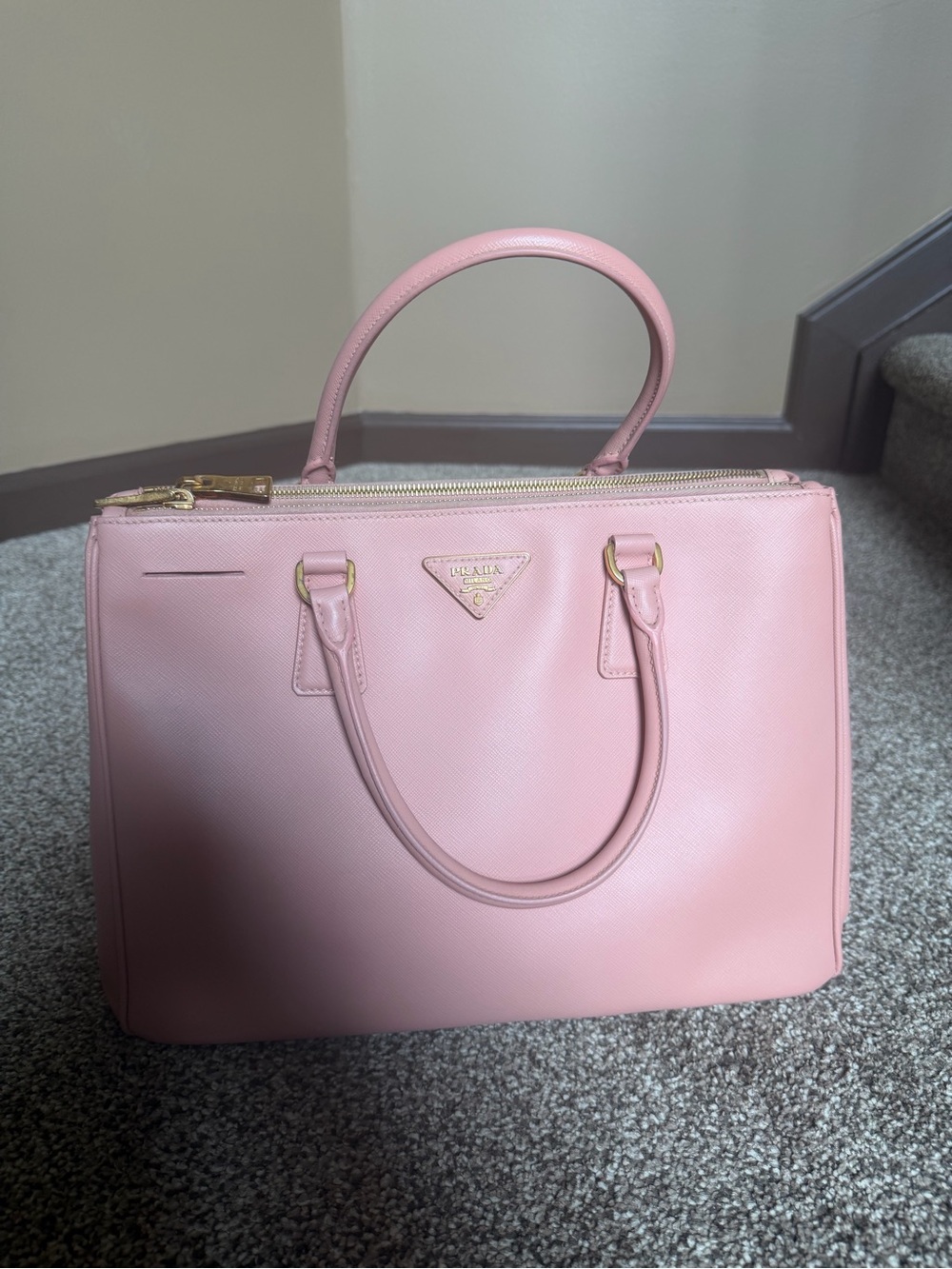 Prada Pink Saffiano Leather Satchel with Gold Hardware